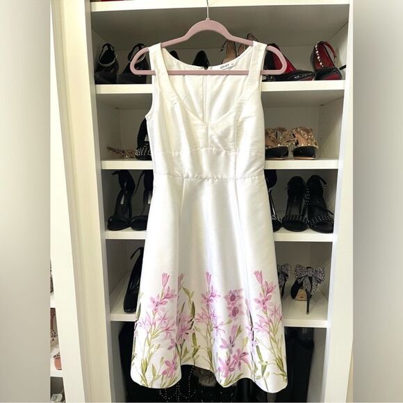 New Floral Vine Print Dupioni Banded Empire Dress Size: Xsmall - Picture 6 of 12